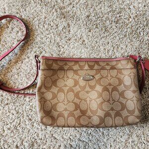 Coach crossbody handbag, rose and tan